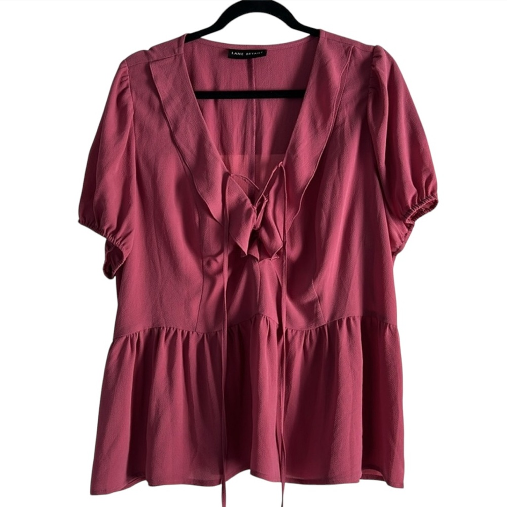 Short Puff-Sleeve Lace-Up Blouse Size 18/20 EUC